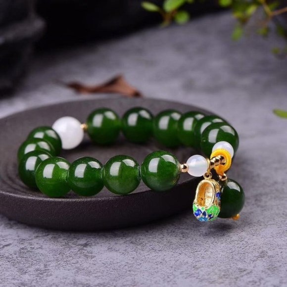 Natural Green Hetian Jade Bracelet For Women & Men - Picture 3 of 5